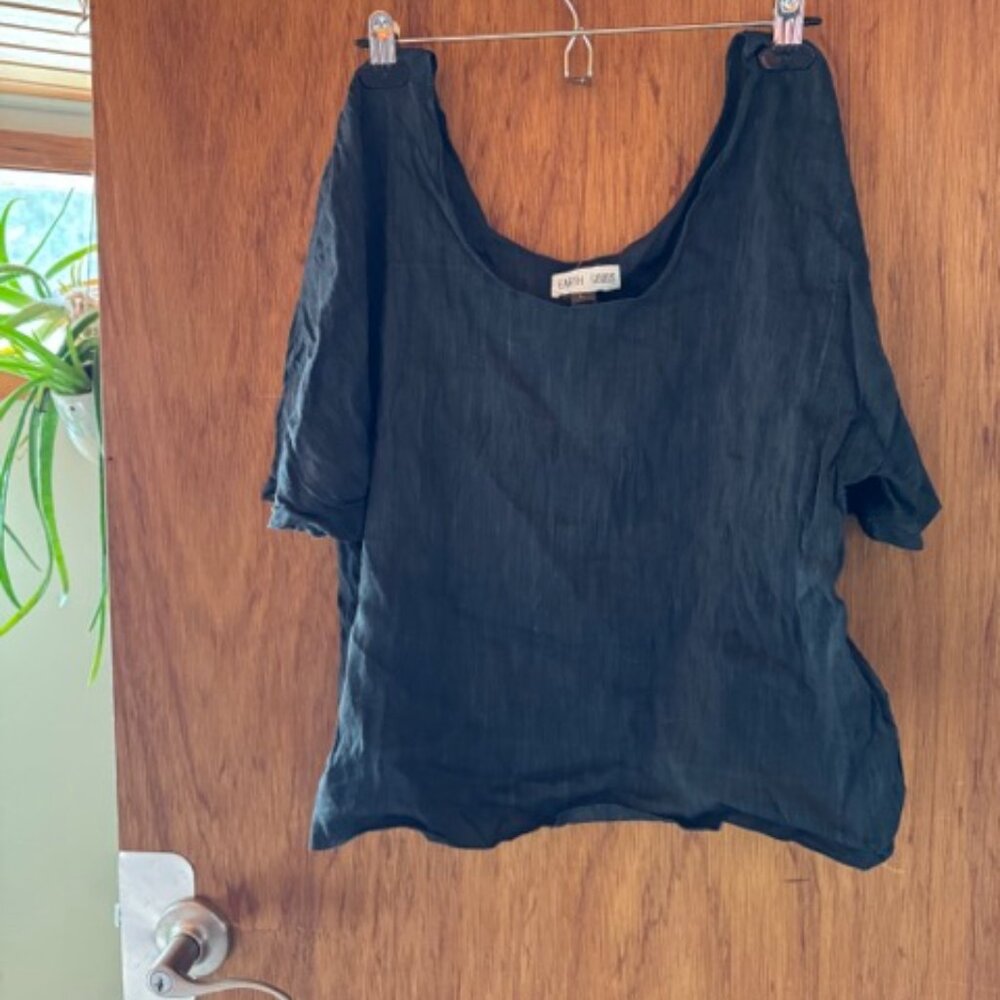 Earth Goods Womens Linen Shirt Black Size Large